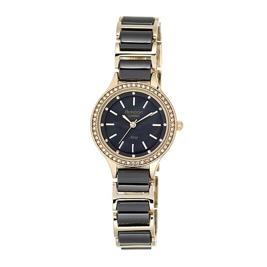 Armitron® Now® Womens Crystal-Accent Black Ceramic/Gold-Tone Adjustable Watch