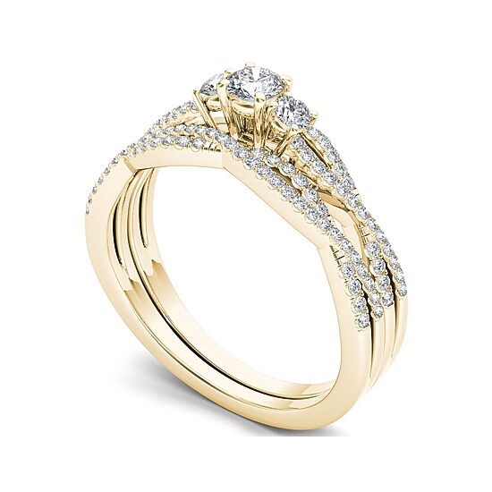 1/2 CT.T.W. Natural Diamond 14K Yellow Gold Crossover Bridal Ring Set