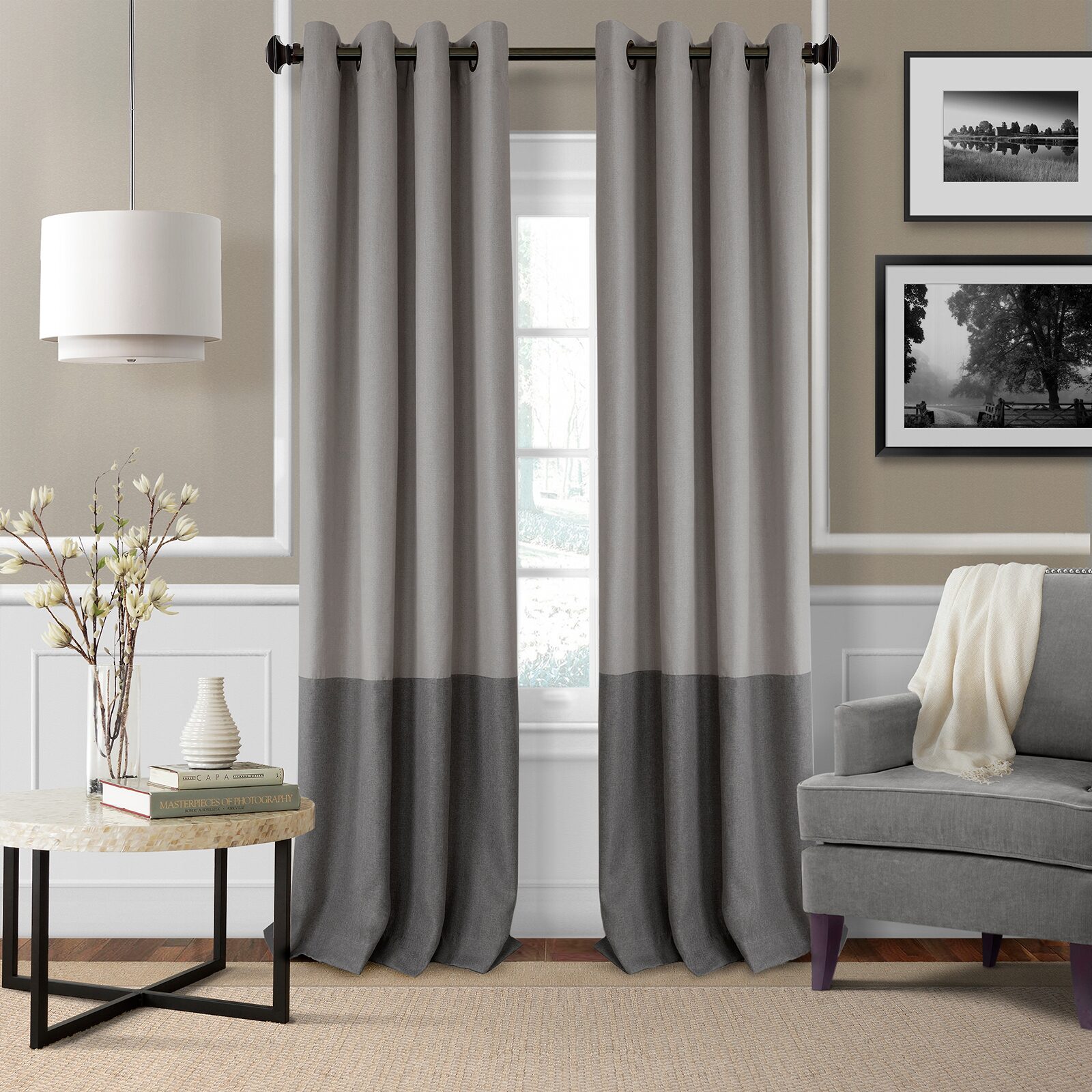 Threadmade Braiden Color Block Grommet Top Blackout Single Curtain Panel