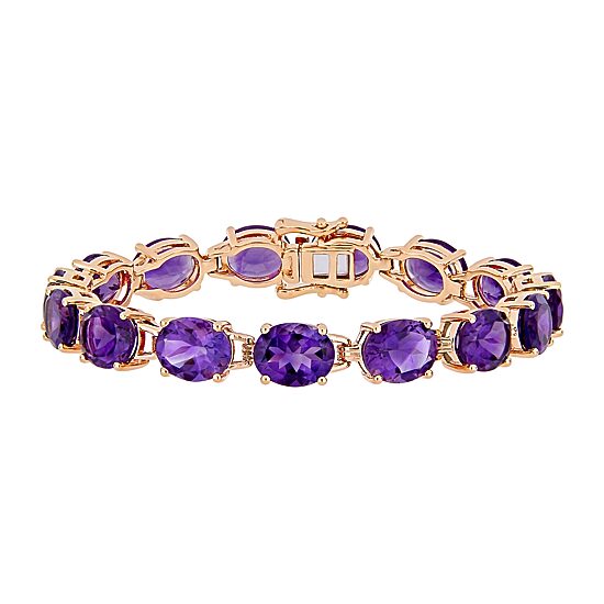Womens Genuine Purple Amethyst 18K Rose Gold Over Silver Tennis Bracelet