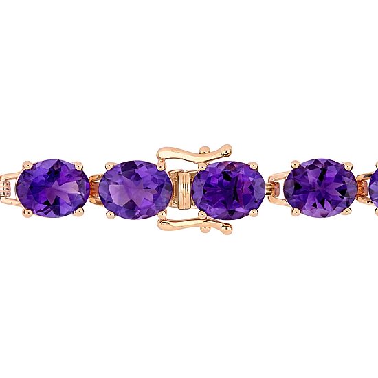 Womens Genuine Purple Amethyst 18K Rose Gold Over Silver Tennis Bracelet