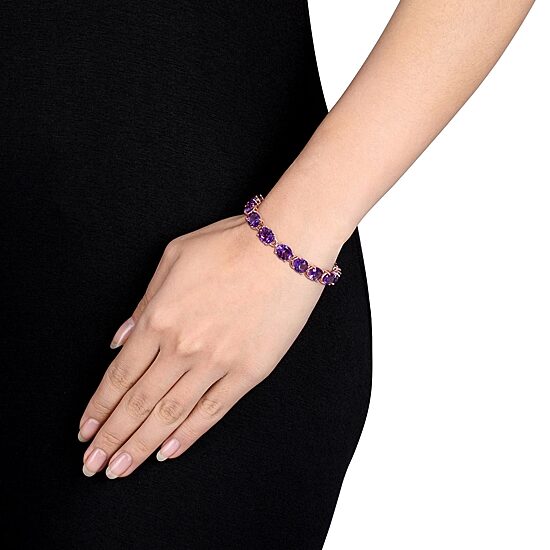Womens Genuine Purple Amethyst 18K Rose Gold Over Silver Tennis Bracelet