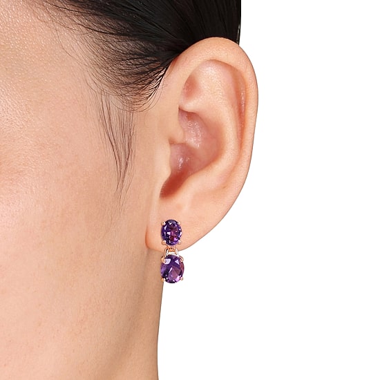 Womens Genuine Purple Amethyst 18K Rose Gold Over Silver Drop Earrings
