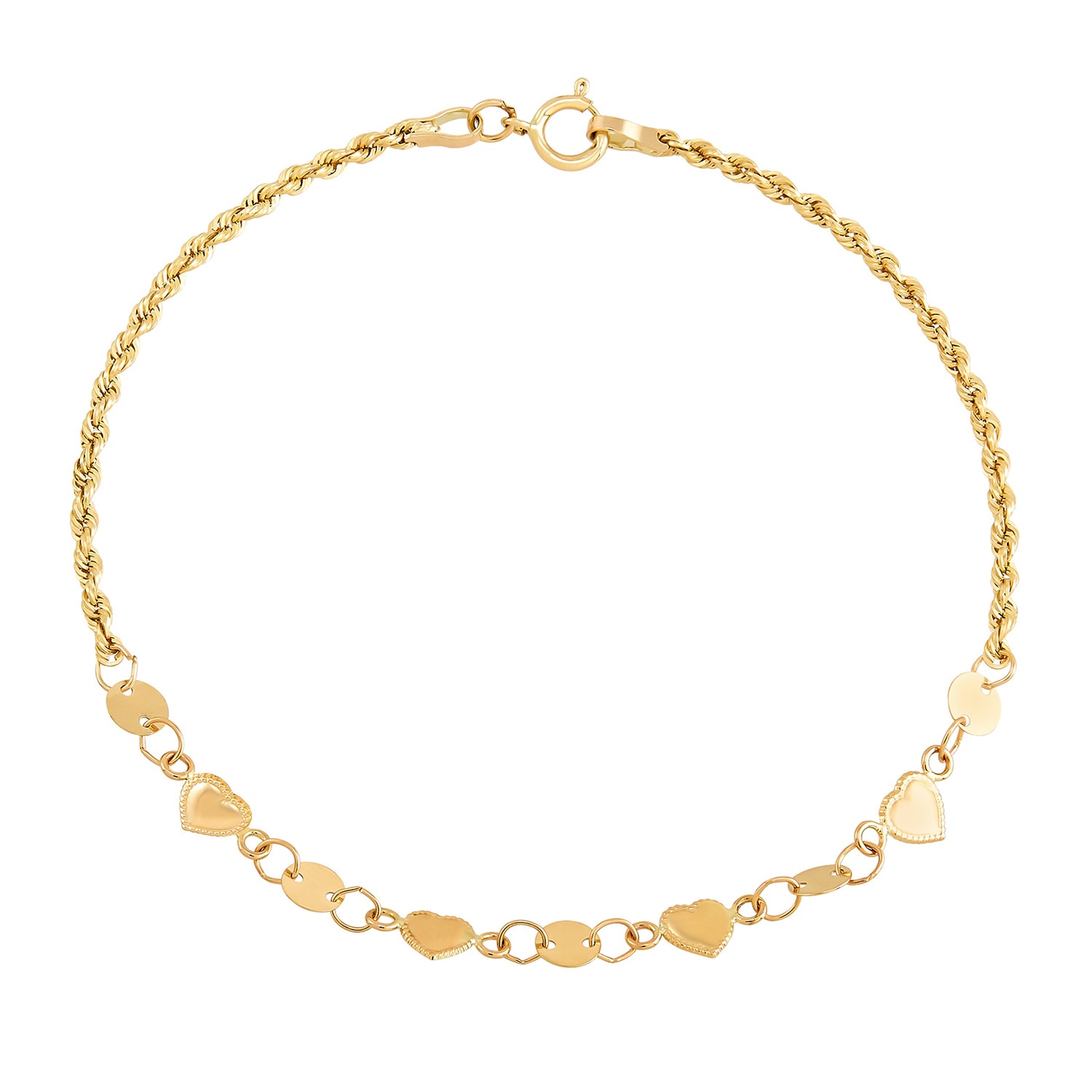 Womens 14K Gold Hollow Heart 7 Inch Link Bracelet