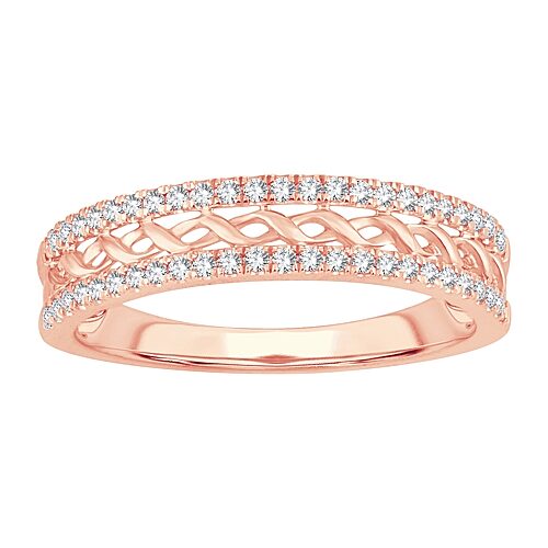 Modern Bride Womens 1/5 Ct. Natural White Diamond 10k Gold Anniversary Wedding Band In Pink