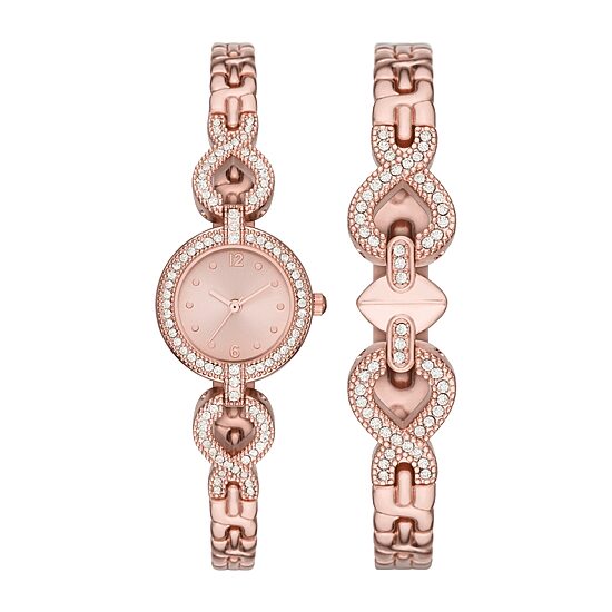 Geneva Womens Crystal Accent Rose Goldtone 2-pc. Watch Boxed Set Fmdjset059