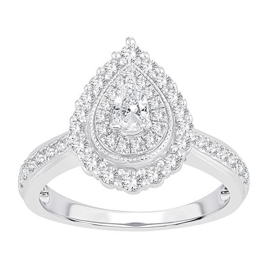 Womens 5/8 CT. T.W. Natural White Diamond 10K Gold Pear Engagement Ring
