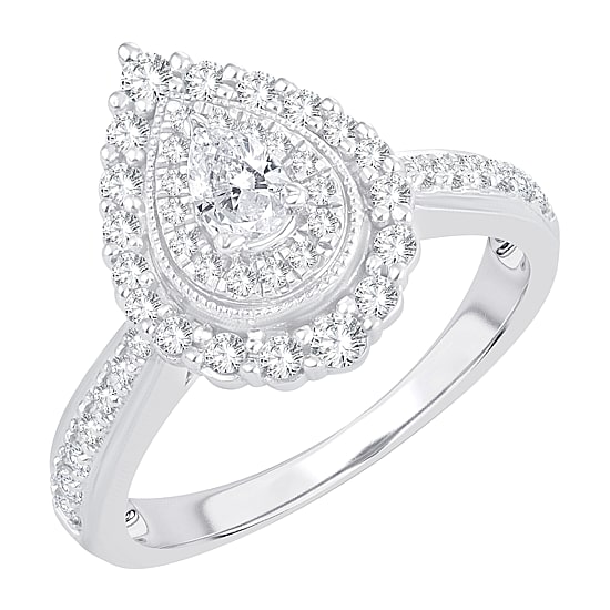 Womens 5/8 CT. T.W. Natural White Diamond 10K Gold Pear Engagement Ring