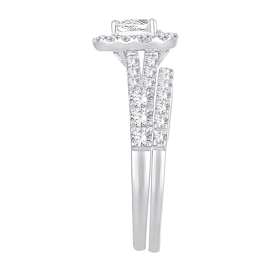Womens 1 CT. T.W. Natural White Diamond 10K Gold Pear Side Stone Halo Bridal Set