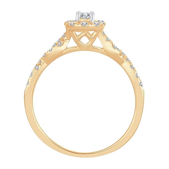 Womens 1/2 CT. T.W. Natural White Diamond 10K Gold Oval Side Stone Halo Engagement Ring
