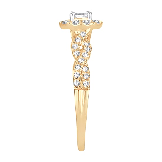 Womens 1/2 CT. T.W. Natural White Diamond 10K Gold Oval Side Stone Halo Engagement Ring
