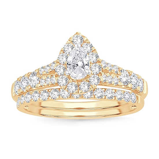 Womens 1 CT. T.W. Natural White Diamond 10K Gold Pear Bridal Set