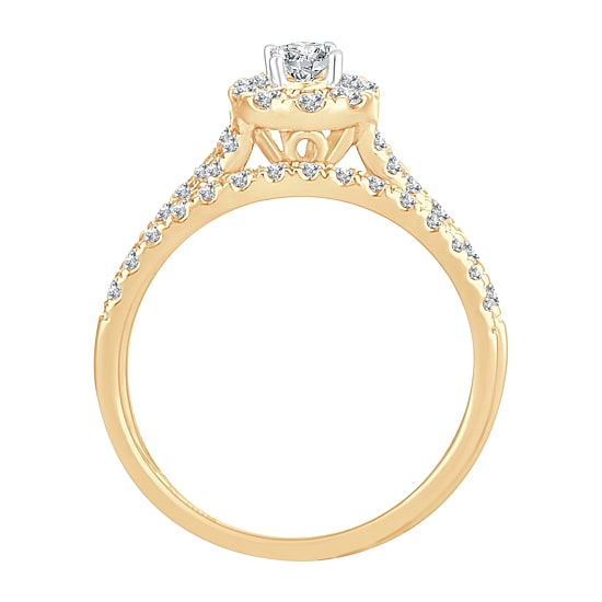 Womens 1 CT. T.W. Natural White Diamond 10K Gold Oval Side Stone Halo Bridal Set