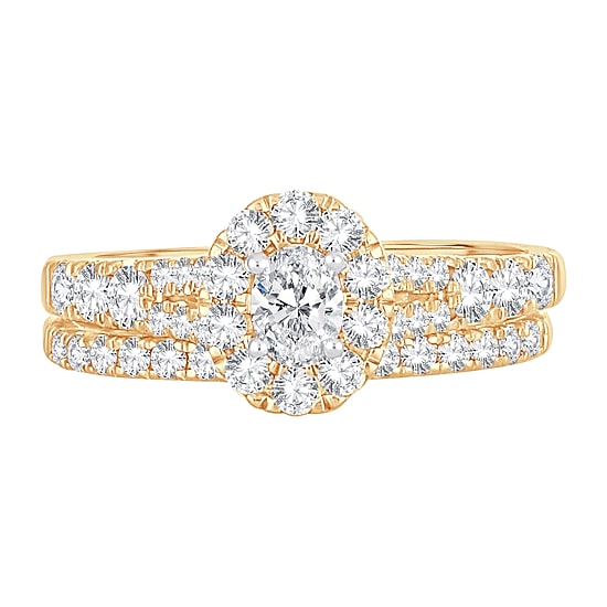 Womens 1 CT. T.W. Natural White Diamond 10K Gold Oval Side Stone Halo Bridal Set