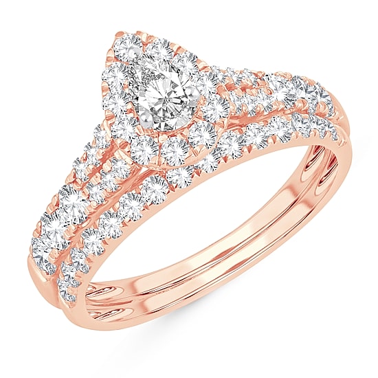 Womens 1 CT. T.W. Natural White Diamond 10K Gold Pear Bridal Set