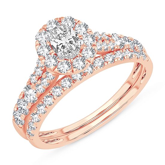 Womens 1 CT. T.W. Natural White Diamond 10K Gold Oval Bridal Set