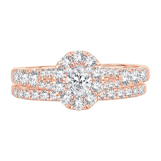 Womens 1 CT. T.W. Natural White Diamond 10K Gold Oval Bridal Set