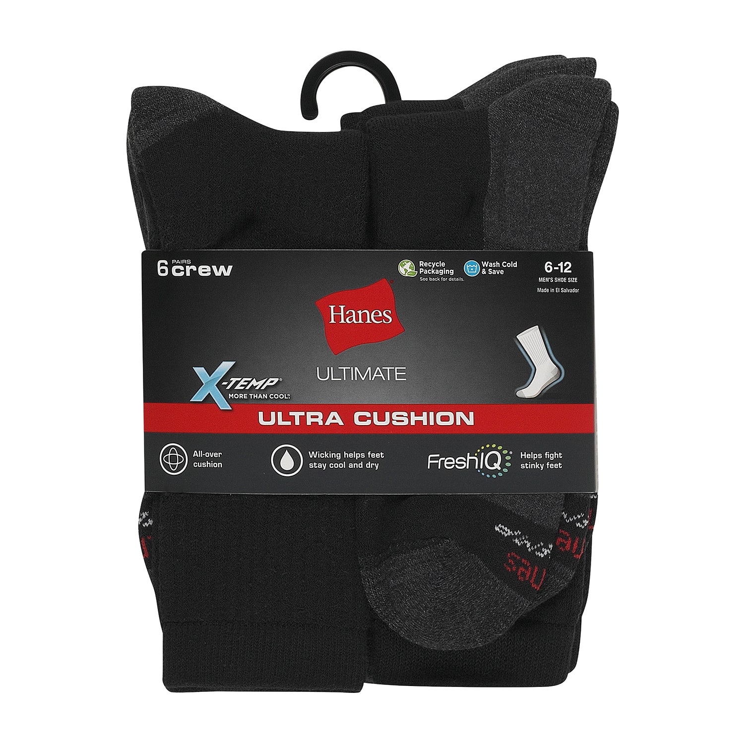 Hanes® Men's Ultimate 6-Pack Ultra Cushion Crew Socks
