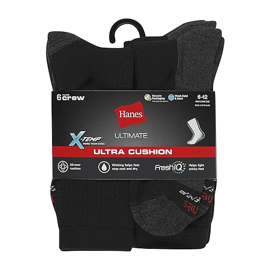 Hanes® Men's Ultimate 6-Pack Ultra Cushion Crew Socks
