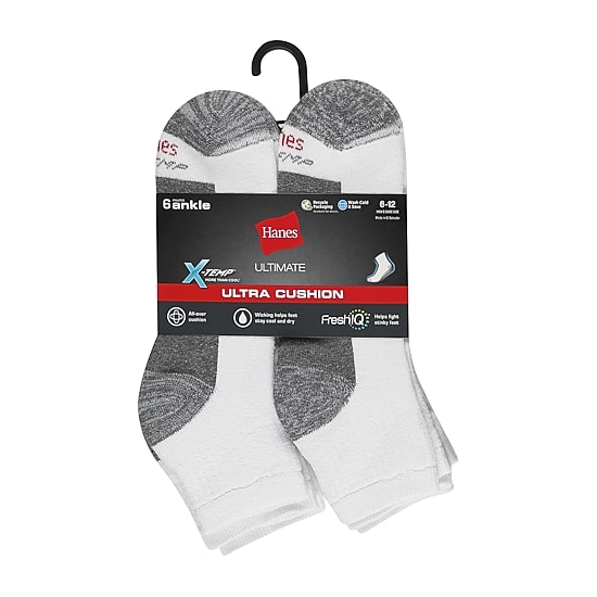 Hanes Ultimate Mens Multi-Pack 6 Pair Quarter Ankle Socks