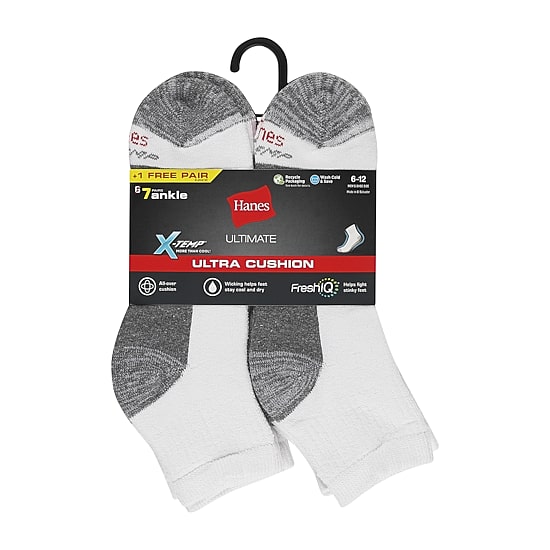 Hanes Ultimate Bonus Pack Mens Multi-Pack 7 Pair Quarter Ankle Socks
