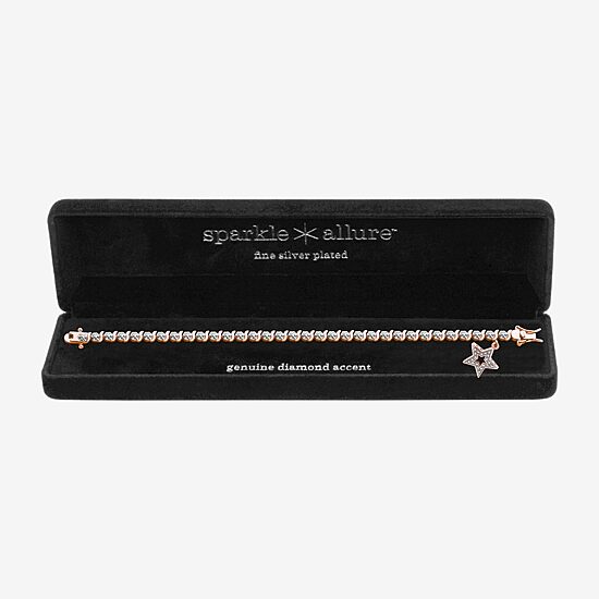 Sparkle Allure 14k Rose Gold Over Bronze Womens Natural Diamond Accent Round Star 7.25 Inch Tennis Bracelet