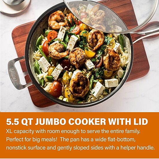 Gotham Steel Copper Cast Textured 5.5-qt Nonstick Jumbo Cooker with Tempered Glass Lid