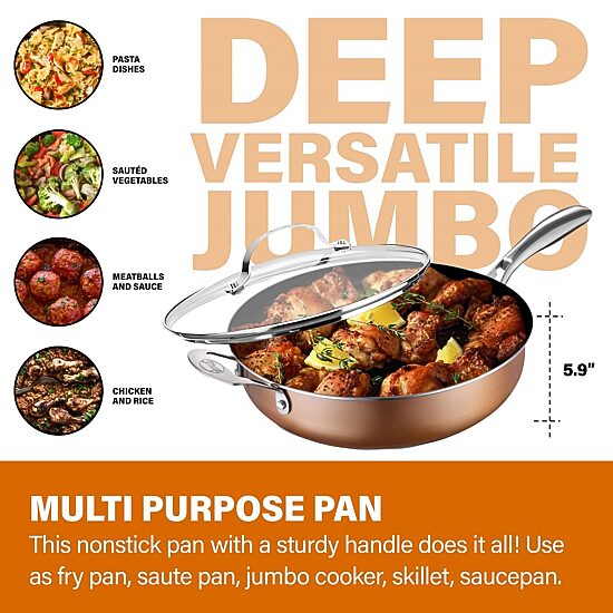 Gotham Steel Copper Cast Textured 5.5-qt Nonstick Jumbo Cooker with Tempered Glass Lid