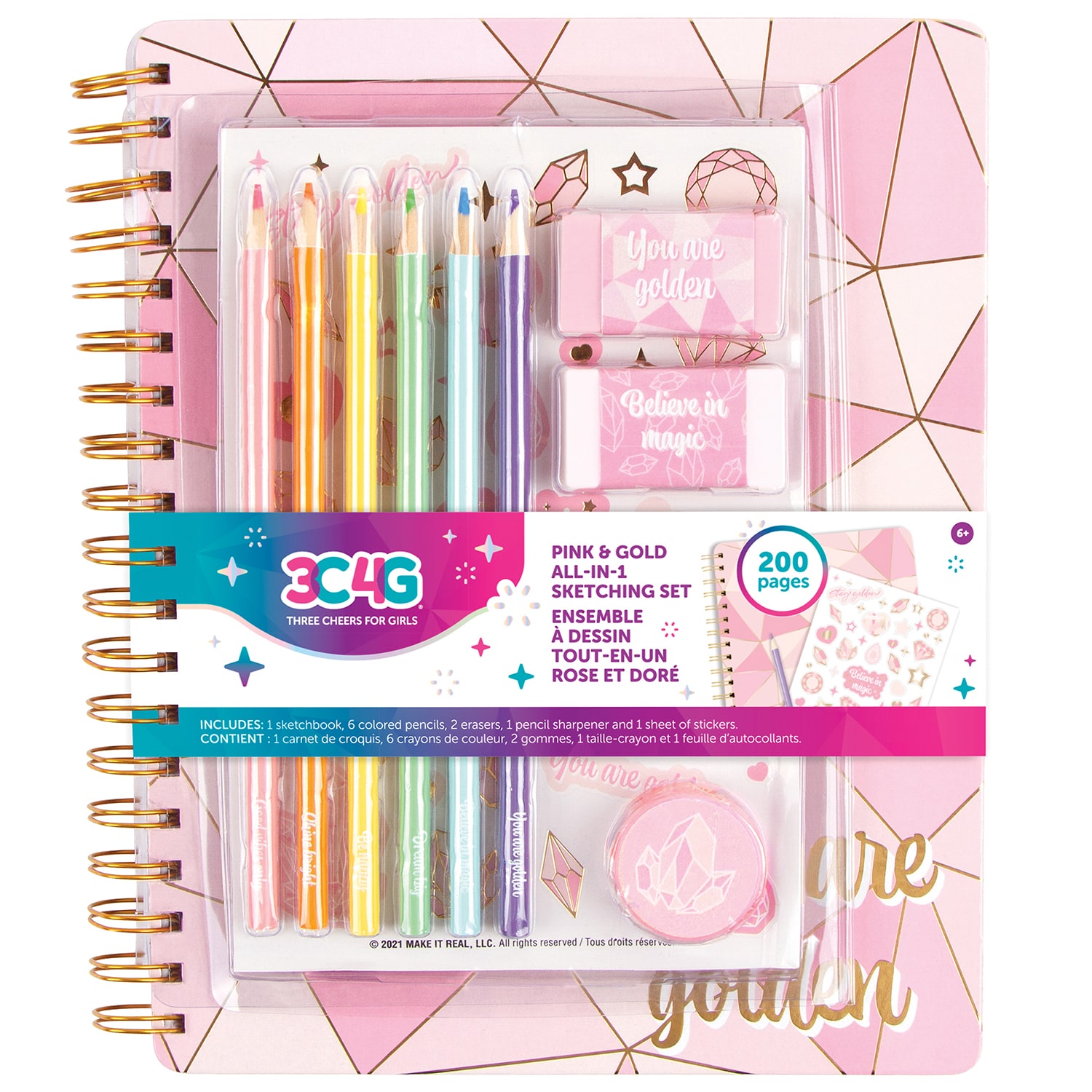 Three Cheers For Girls Pink & Gold All-In-1 Sketching Set 11-pc. Craft Kit
