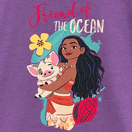 Disney Little & Big Kid Girls Crew Neck Short Sleeve Regular Fit Moana Graphic T-Shirt