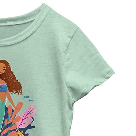 Disney Collection Little & Big Kid Girls Crew Neck Short Sleeve Regular Fit Ariel Princess The Little Mermaid Graphic T-Shirt