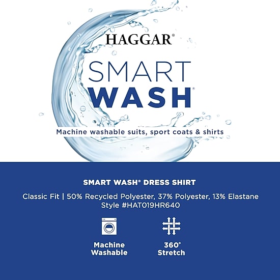 Haggar Smart Wash Mens Classic Fit Easy Care Long Sleeve Dress Shirt