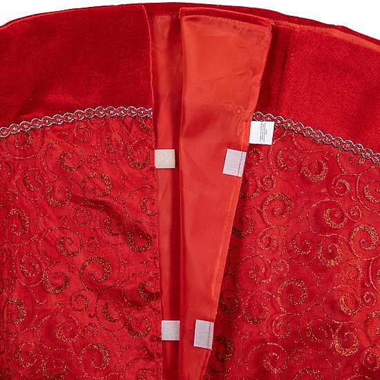 48'' Red Glittered Swirl Sheer Organza Christmas Tree Skirt with Velvet Trim