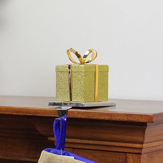 Northlight 6in Silver And Gold Glittered Gift Box Christmas Stocking Holder