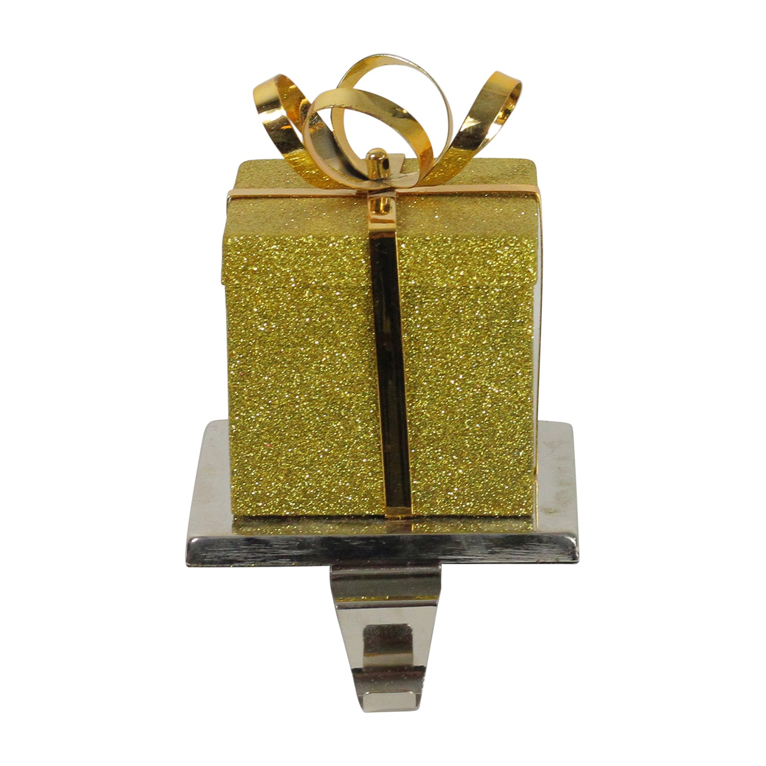 Northlight 6in Silver And Gold Glittered Gift Box Christmas Stocking Holder