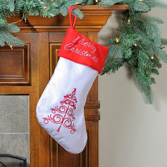 Northlight 15.5in White And Red Merry  With Cuff Christmas Stocking