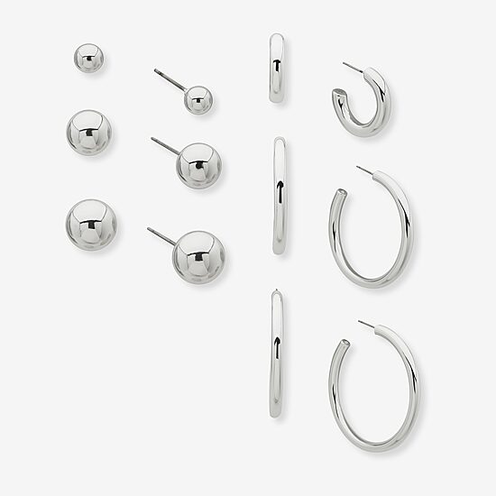 Worthington Silver Tone Womens 6 Pair Earring Set