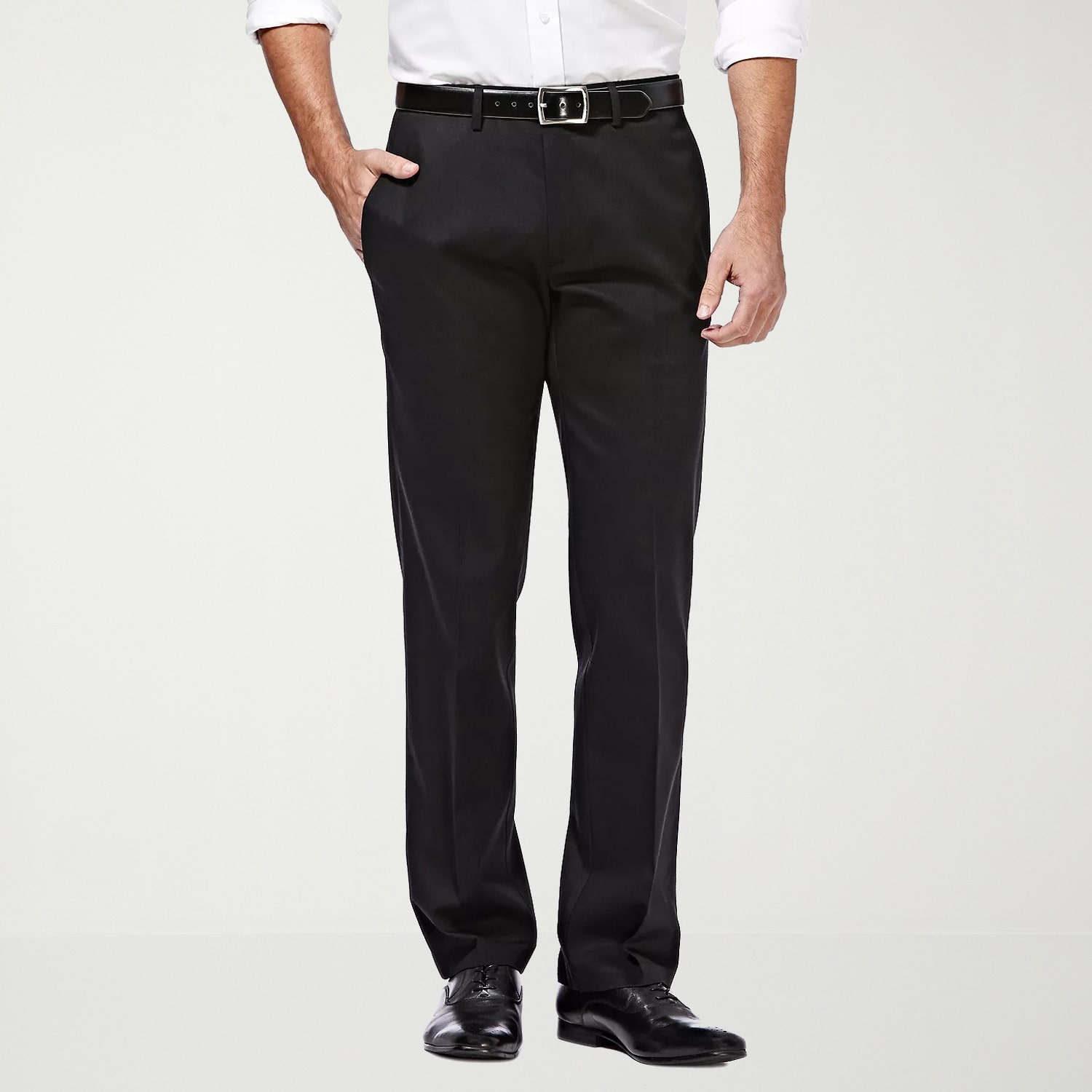 Haggar Premium No Iron Khaki Mens Comfort Waistband Straight Fit Flat Front Pant