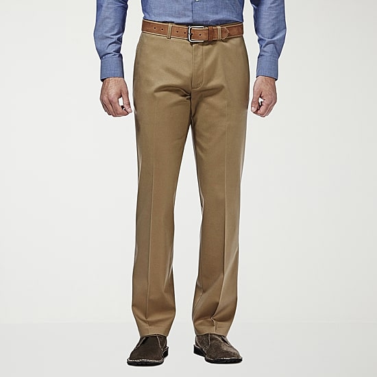 Haggar Premium No Iron Khaki Mens Comfort Waistband Straight Fit Flat Front Pant