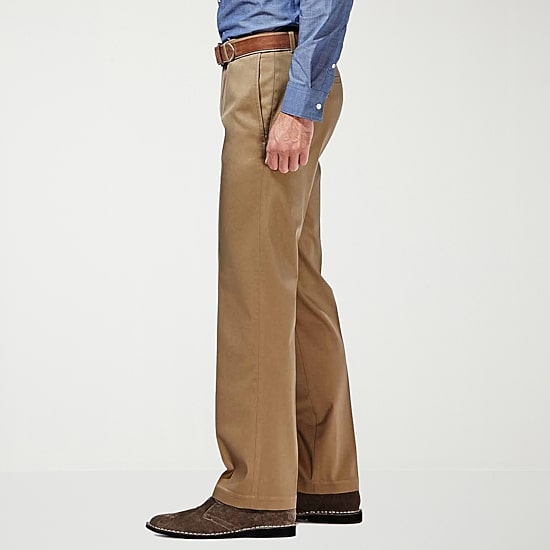 Haggar Premium No Iron Khaki Mens Comfort Waistband Straight Fit Flat Front Pant