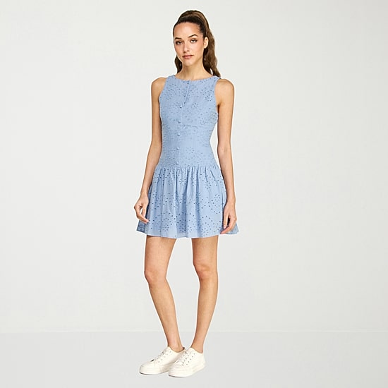 belle vie Womens Sleeveless Scoop Neck Drop Waist Dress