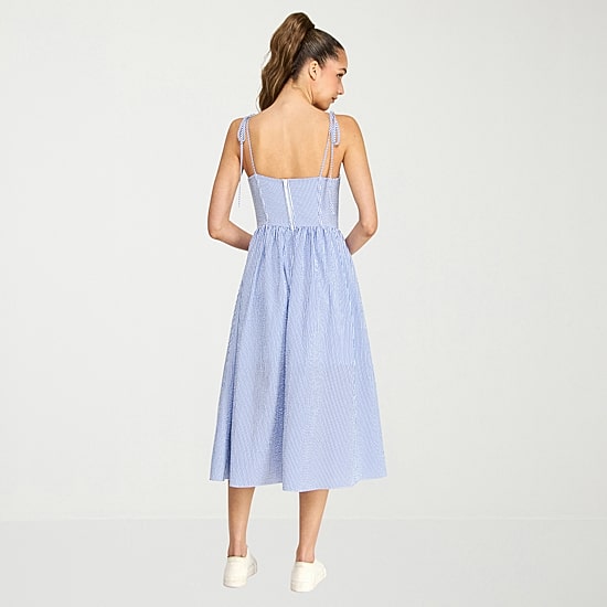 belle vie Womens Sleeveless Striped Midi Corset Dress