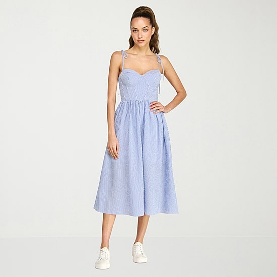 belle vie Womens Sleeveless Striped Midi Corset Dress