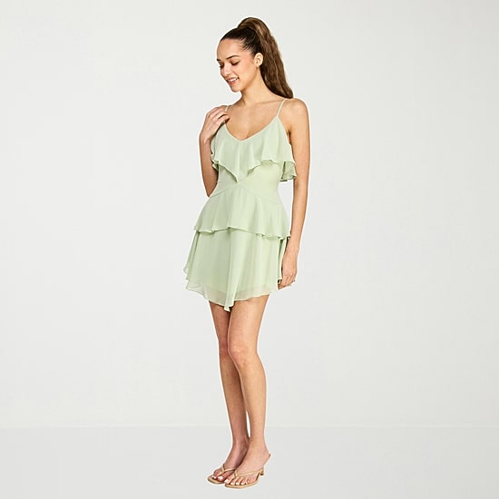 belle vie Womens V Neck Sleeveless A-Line Dress