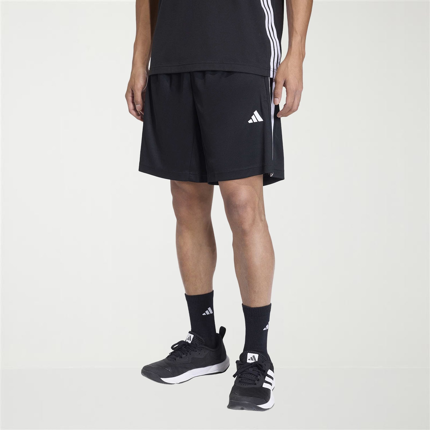 adidas Essential 3 Stripe Mens 9" Big and Tall Workout Shorts