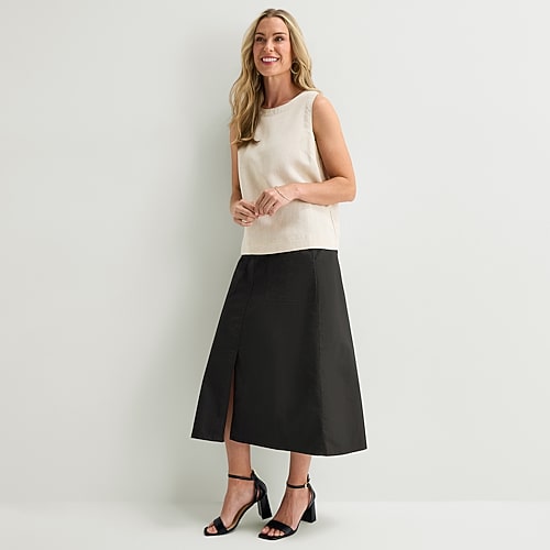 Liz Claiborne Womens Midi A-Line Skirt, 6, Black