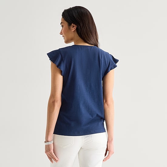 St. John's Bay Womens Split Crew Neck Short Sleeve Blouse