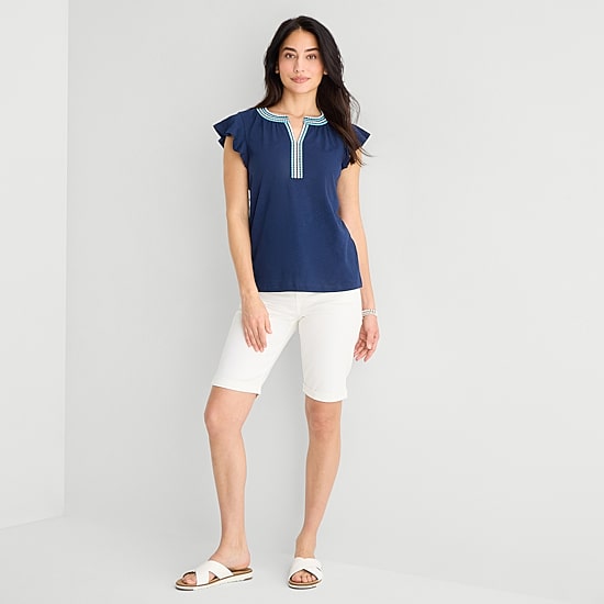 St. John's Bay Womens Split Crew Neck Short Sleeve Blouse