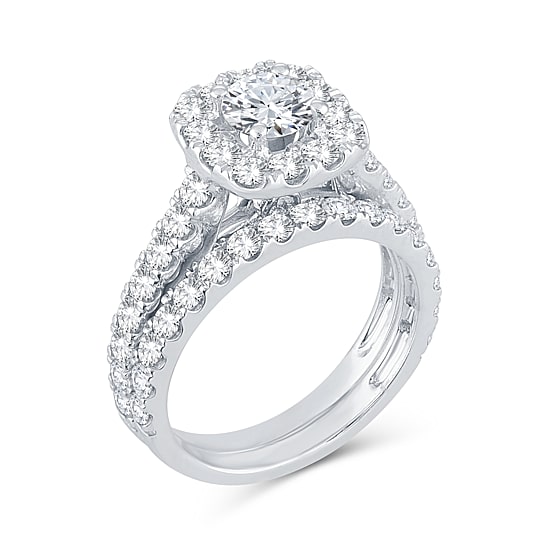2 CT.T.W. Natural Diamond Cushion Halo Bridal Set in 10K or 14K Gold