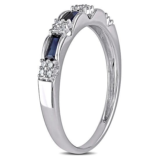 Womens 2MM Diamond Accent Genuine Blue Sapphire 10K Gold Band